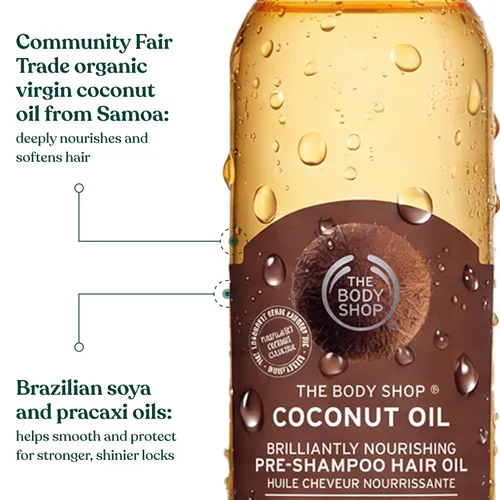 Miniatura 3 de The Body Shop Aceite de coco Brilliantly Nourishing Pre-Shampoo Hair Oil, 6.75 onzas líquidas