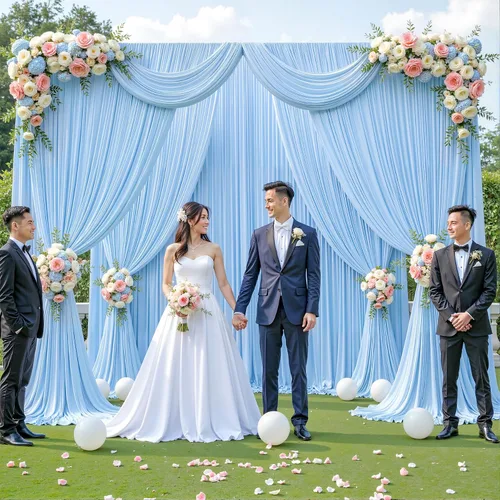Miniatura 9 de 20 pies x 12 pies Cortinas de Telón de Fondo Azul Bebé Sin Arrugas para Bodas y Fiestas, Telón de Fondo de Tela Azul, Cortinas para Bodas