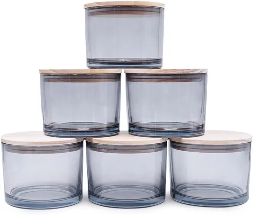 Miniatura 19 de SHOWIN Tarros de vela gruesos de 18 onzas para hacer velas, 6 unidades, frascos vacíos con tapas de madera para hacer velas, recipiente de muestra