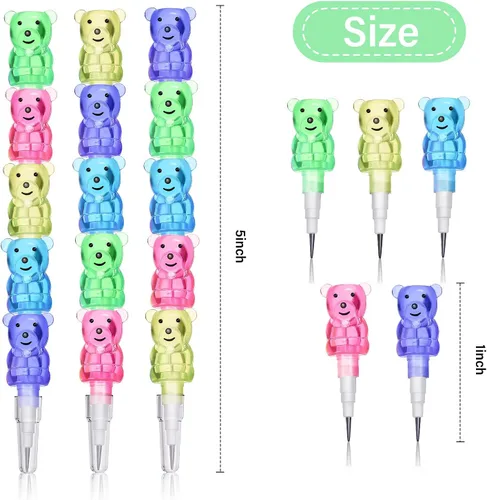 Miniatura 2 de Chinco 20 lápices apilables de plástico con forma de oso de punta apilable, 5 en 1, recuerdos de fiesta de colores para suministros de fiesta