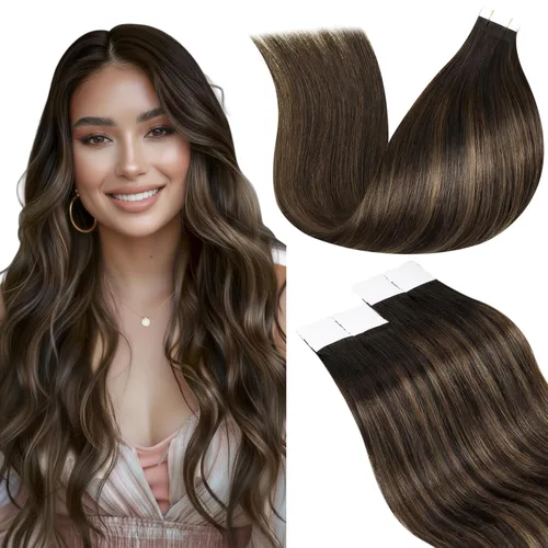 Miniatura 10 de LaaVoo - Extensiones de cabello humano Remy adhesivas con cinta invisible, cabello negro natural, extensiones de cabello para mujeres de color, 20