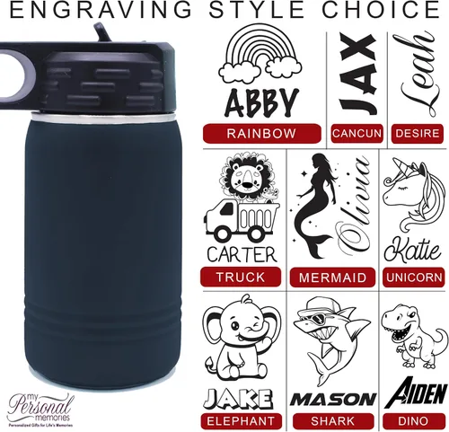 Miniatura 6 de My Personal Memories Botella de agua personalizada de 12 onzas para niños con pajilla, vaso aislado de doble pared para niños, niñas, escuela y Azul