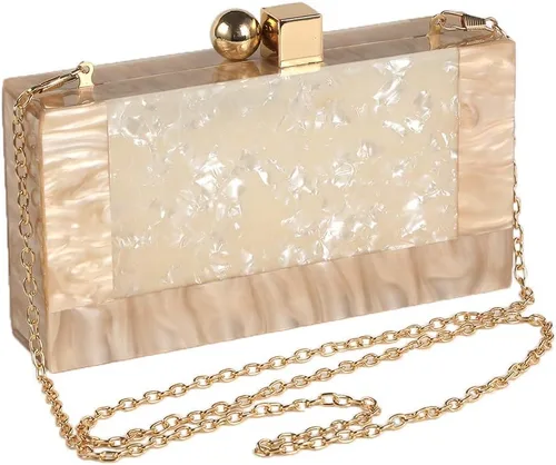 Bolso de mano de acrílico para mujer, bolso de mano de mármol con purpurina para boda, cóctel, fiesta, baile de graduación, Beige, 7.8"x4.1"x1.8"