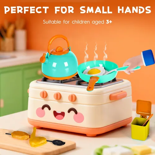 Miniatura 7 de 60 piezas de accesorios de cocina de juego para niños, juego de cocina simulada con ollas y sartenes, vajilla y conjuntos de frutas y barbacoa, Verde