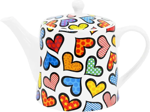 Miniatura 4 de Romero BRITTO - Olla de café y té de porcelana de hueso, 28.7 onzas, corazones, diseño de ilustraciones felices