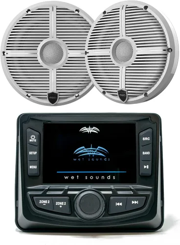 Wet Sounds WS-MC-2 - Radio marina con 1 par Recon 6 XW-W Recon Series 6.5" 60 vatios RMS altavoces coaxiales con rejillas XW blancas (par)