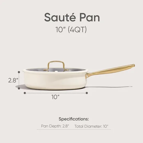 Miniatura 7 de CAROTE Sartén de acero inoxidable de 10 pulgadas con tapa, capa exterior de cerámica, no tóxica, calefacción uniforme, apta para horno, inducción