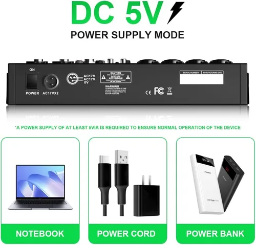 Miniatura 4 de MW-6 negro Mezclador de audio profesional DJ de 6 canales Controlador portátil con DSP 99 efectos preestablecidos para transmisión en vivo