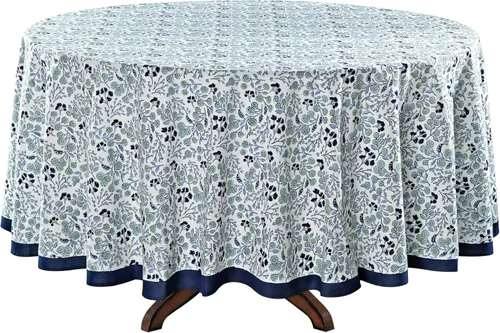 Miniatura 6 de Ridhi Mantel redondo 132 de 100 % algodón, color azul vaquero, estampado a mano, lavable, reutilizable, para fiestas, bufé, comedor, bodas, campo