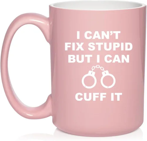 Miniatura 11 de Daylor Taza de café de cerámica con texto en inglés "I Can't Fix Stupid But I Can Cuff It" para oficial de policía, taza de té de cerámica, regalo