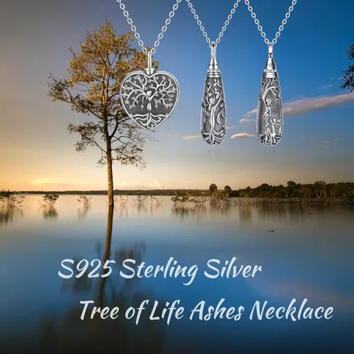 Miniatura 170 de Collar con colgante de urna de cenizas de cremación y árbol de la vida para mujer, plata de ley US1