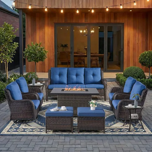 Miniatura 85 de HUMMUH Sillas Mecedoras Giratorias de Mimbre para Patio Exterior con Respaldo Alto, Sillas Deslizantes de Ratán PE, Juego de Muebles de Patio de 4