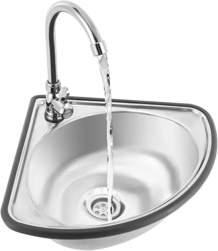 Fregadero de caída con grifo y tubo de entrada, fregadero de cocina de acero inoxidable de esquina triangular para cocina y baño, lavabo de encimera