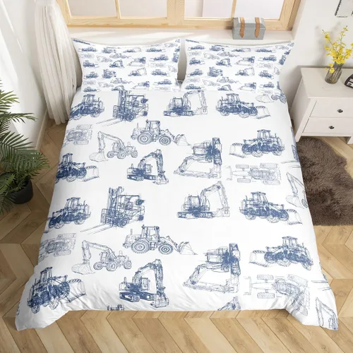 Miniatura 12 de Juego de ropa de cama de construcción, tamaño individual, para niños, camiones, juego de funda de edredón para niños, adolescentes, caricaturas