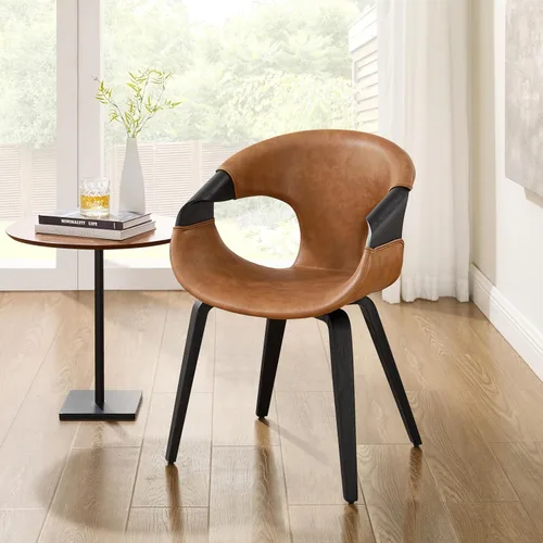 Miniatura 19 de Zouron Silla de comedor moderna de mediados de siglo, silla tapizada de piel sintética con reposabrazos, silla decorativa con patas de madera
