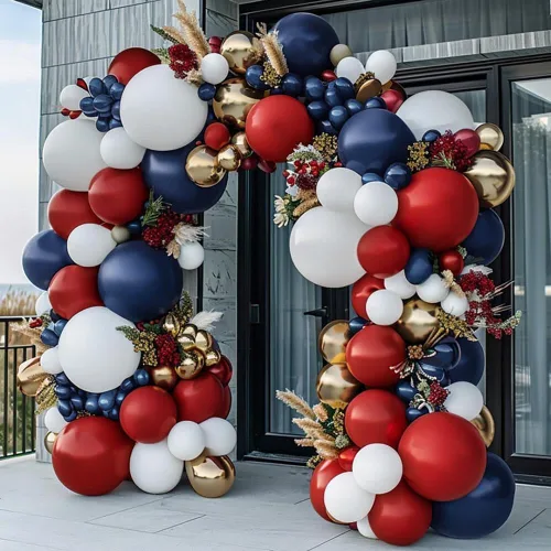Arco de globos rojo, blanco y azul, doble relleno, kit de guirnalda de globos de látex dorado con látex dorado para cumpleaños, 4 de julio, Rojo