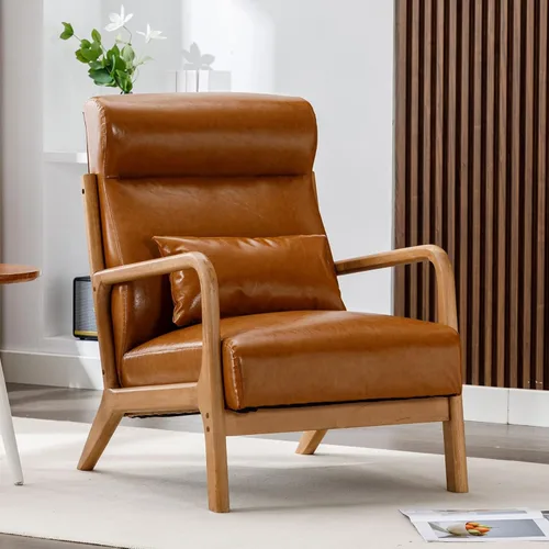 Miniatura 20 de ANJ ANJHOME Silla moderna de mediados de siglo, estilo Accent, con asiento de tela cómoda para sala de estar con estructura de madera maciza, sillón