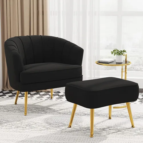 Miniatura 18 de Sillas decorativas de terciopelo con otomana para sala de estar, dormitorio, oficina, ocio, tapizadas, sofá individual, silla con brazo, cómoda Gris