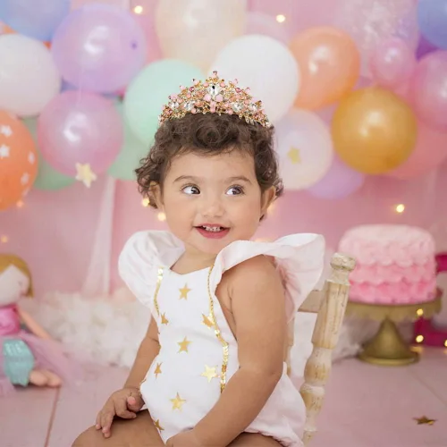 Miniatura 5 de NODG - Tiaras y coronas de oro rosa para mujer; tiaras de cristal rosa para mujer; tiaras nupciales para cumpleaños; diademas para graduación