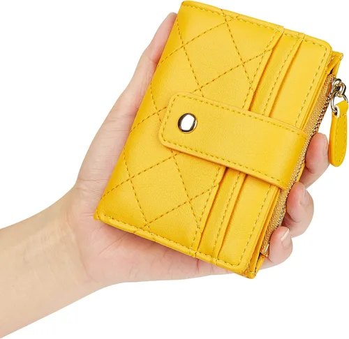 Miniatura 20 de Cartera de cuero para mujer, pequeña, compacta, plegable, con bolsillo para monedas con cremallera