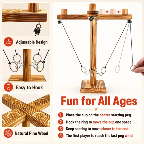 Miniatura 2 de Juego de lanzamiento de anillos para adultos, juegos de patio, anillos de madera para lanzar anillos, juegos de interiores al aire libre, juego