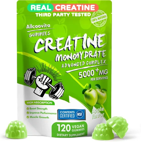 Gomitas de creatina certificada por NSF – Gomitas de monohidrato de creatina de 5000 mg para hombres y mujeres – 120 gomitas fórmula avanzada,