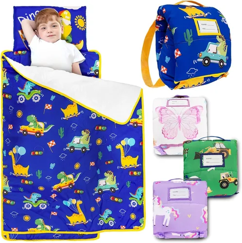 Primlect - Tapete para siesta para bebé con almohada extraíble y manta de franela, bolsa de dormir portátil para niños, fácil de enrollar, lavable,