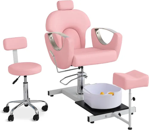 Miniatura 14 de LOUVIXA Estación de Pedicura Sin Plomería, Silla Hidráulica de Pedicura para Técnico de Uñas, Estación de Pedicura Reclinable con Altura Ajustable