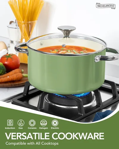 Miniatura 4 de MICHELANGELO Juego de ollas y sartenes antiadherentes, juego de utensilios de cocina de titanio con revestimiento de cerámica no tóxico, 8 ollas