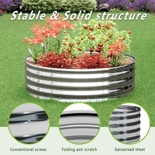 Miniatura 6 de DIIYIV 3PCS 3x3x1FT Kit de Cama de Jardín Elevada Galvanizada, Cajas para Vegetales - Caja de Flores Redonda de Metal, Camas de Plantación Grandes