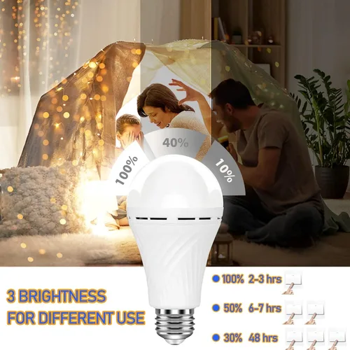 Miniatura 3 de Neporal LITE Bombillas de luz de emergencia recargables A19, se encienden hasta por 48 horas, bombilla de batería, bombilla LED E26 de 5000K, luces