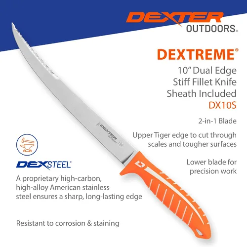 Miniatura 4 de Dexter Outdoors Dextreme Cuchillo de filete rígido de 10 pulgadas de doble filo Incluye funda