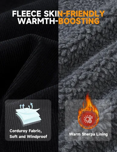 Miniatura 7 de MAGNIVIT Chaqueta de pana con forro polar para hombre, estilo cargo, de invierno, con botones de presión, solapa, forro sherpa, estilo camionero
