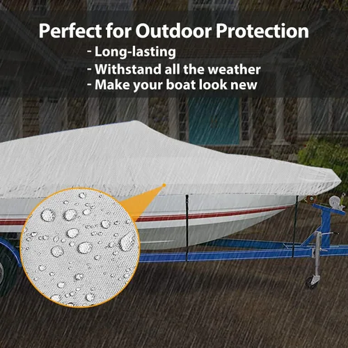 Miniatura 4 de Cubierta impermeable para lancha remolcable de 17 a 19 pies, lona de poliéster de grado marino 600D, para Tri-Hull, V-Hull, Runabout, barco de pesca