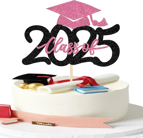 1 pieza de decoración para pastel de clase 2025 con purpurina, tapa de graduación 2025, decoración de pastel de felicitaciones para 2025, decoración