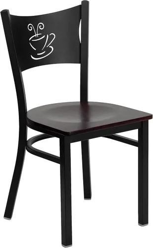 Miniatura 9 de Flash Furniture Silla de restaurante de metal con respaldo de café negro de la serie HERCULES - Asiento de madera natural Asiento de madera