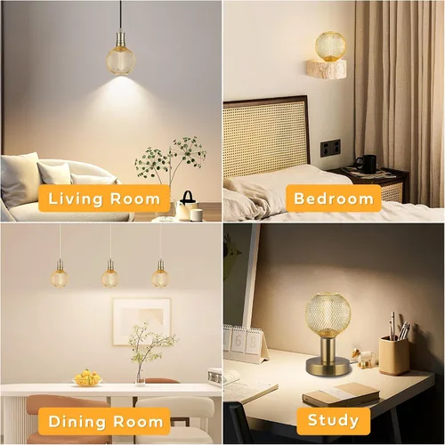 Miniatura 5 de Bombilla LED decorativa, cubierta de malla metálica dorada, base mediana E26, luces LED para lámpara de pie de dormitorio, lámpara de techo