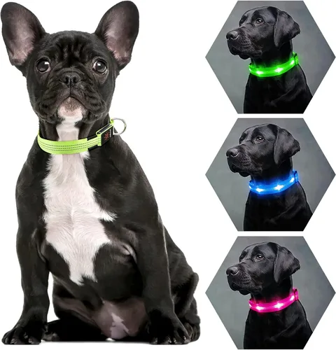Miniatura 7 de Weesiber Collares de perro con luces LED recargables, luces reflectantes ajustables para perros para caminar por la noche (verde, S)