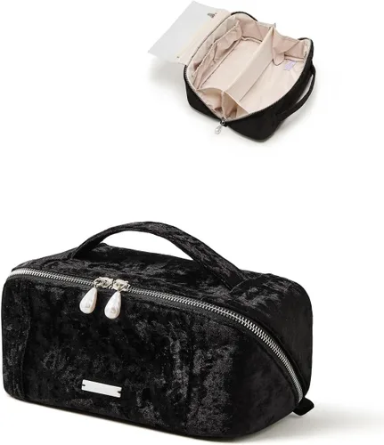 Miniatura 14 de EACHY Bolsa de Maquillaje de Viaje, Bolsas de Cosméticos de Gran Capacidad para Mujeres, Bolsa Portátil Impermeable que se Abre Plana, Bolsa de Aseo