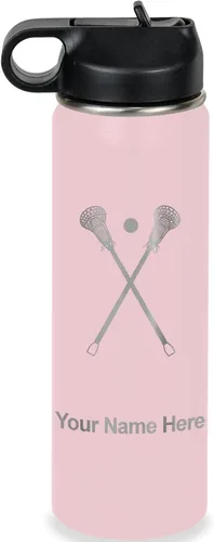 Miniatura 28 de LaserGram Botella de agua personalizada, palitos de lacrosse, acero inoxidable de doble pared aislada al vacío con popote superior, regalo grabado