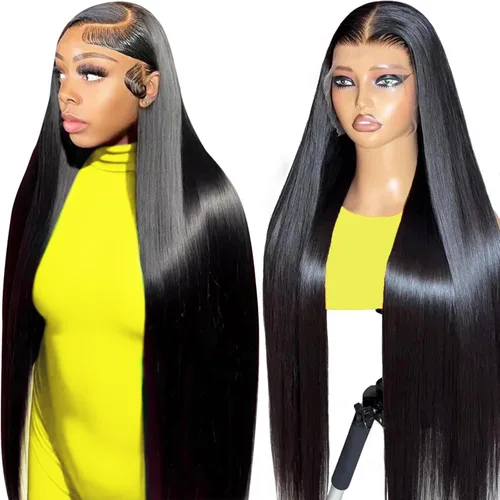 Miniatura 40 de Peluca de cabello humano estilo Bob, densidad del 220 %, pelucas de encaje frontal HD de 13 x 6 pulgadas, predepiladas, encaje transparente HD, sin