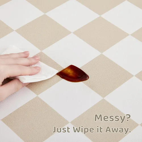 Miniatura 5 de Alfombrilla de alimentación para perros a cuadros, tapetes absorbentes para tazón de comida y agua para perros, dispensador, estética retro beige
