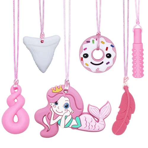 Collares masticables para niños y adultos, paquete de 6 juguetes sensoriales de silicona para masticar para niños autistas con