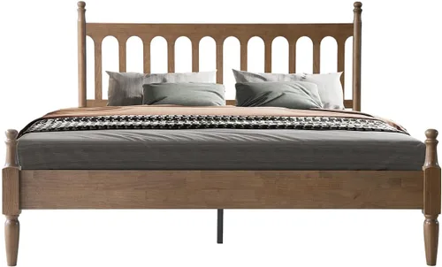 Miniatura 6 de Marco de cama de plataforma de madera maciza tamaño King con cabecero y pie de cama, base de 12 listones resistentes, patas de metal, no necesita