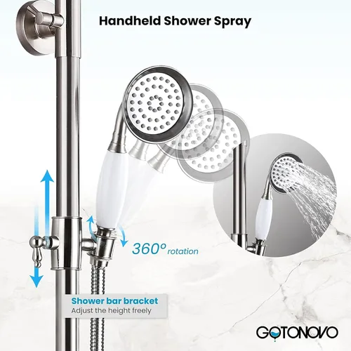 Miniatura 9 de gotonovo - Juego de grifo de ducha de níquel cepillado 8 pulgadas, cabezal de ducha de lluvia para baño, sistema de ducha de pared, doble mango