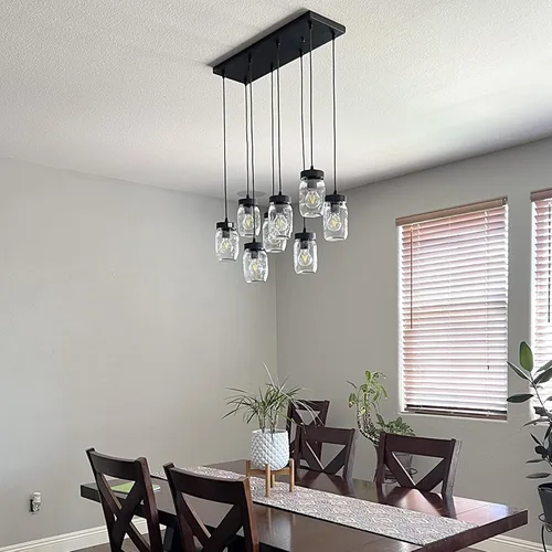 Miniatura 5 de Wellmet Candelabro de tarro Mason de 8 luces para comedor, rústico de granja lineal para sala de estar, iluminación de isla de cocina, acabado negro
