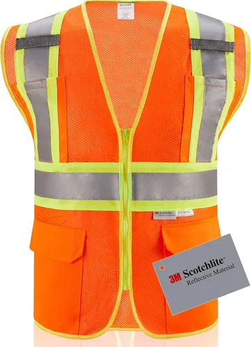Miniatura 9 de Chaleco de seguridad reflectante de alta visibilidad con cierre y bolsillos O/Y Naranja
