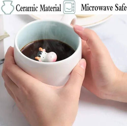 Miniatura 2 de Taza de café divertida de cerámica con caricatura 3D Vaca pequeña