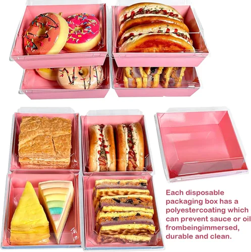 Miniatura 6 de Paquete de 100 cajas pequeñas de charcutería con tapas transparentes de 5 pulgadas cuadradas para llevar, mini caja de charcutería de papel