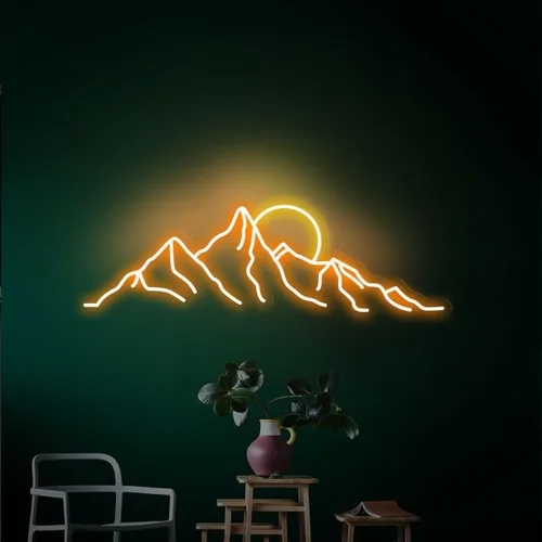 Miniatura 7 de Letrero de neón LED con diseño de montaña y puesta de sol de 18 pulgadas, letrero de neón con diseño de montaña y amanecer, regalos para la oficina